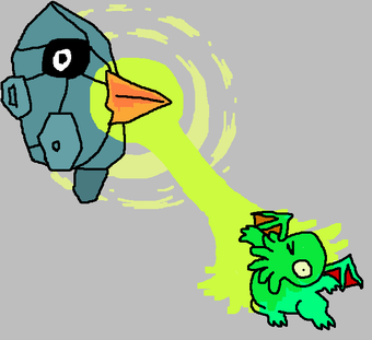 A Nosepass unleashes the Nosecannon on an unsuspecting Cthomo.